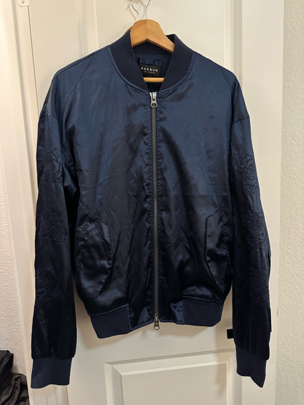 PacSun Dark Navy Satin Bomber Jacket